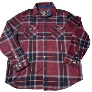 Freedom Foundry Men's Plaid Fleece Button Down Shirt Large Burgundy